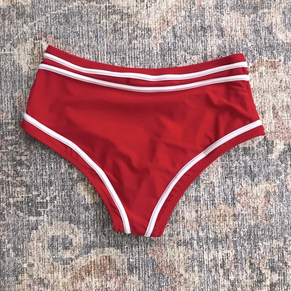 ELEGANT TASTE Red Flounce One Shoulder Bikini with High Waist Bottom Sz.S (NWOT) - Picture 6 of 11